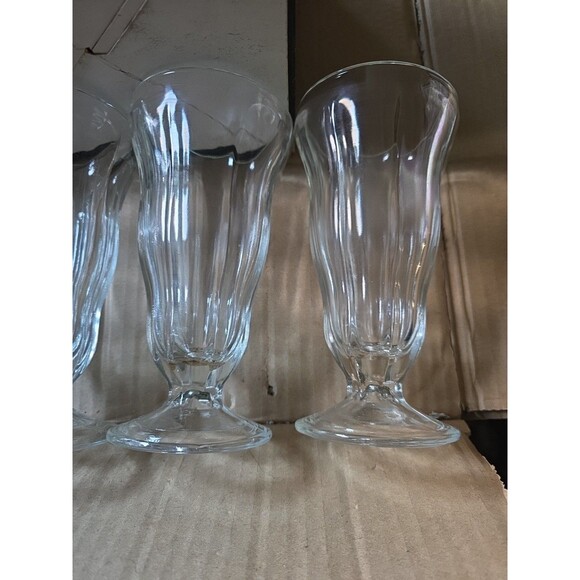 4 VINTAGE Wavy Anchor Hocking OLD FASHIONED‎ Milkshake Soda Fountain Glasses - Picture 3 of 10